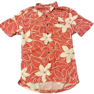 Quiksilver Waterman Mens Hawaiian Button Down Shirt Coral Cream Size Medium